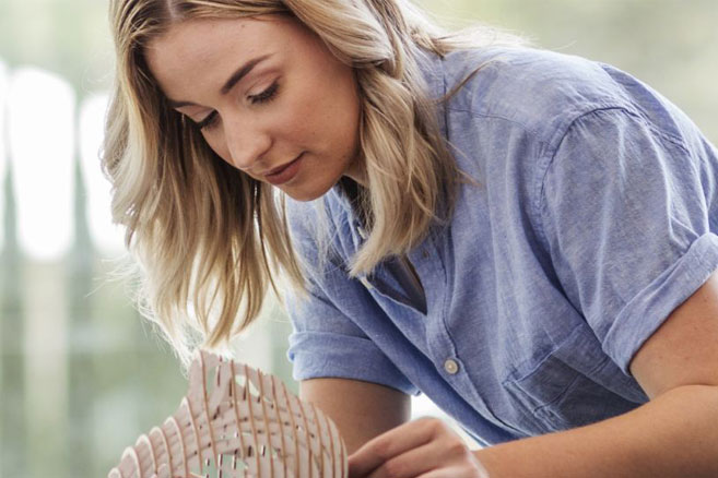 Female student on campus working studying