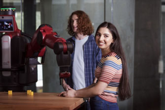 Students on campus machinery