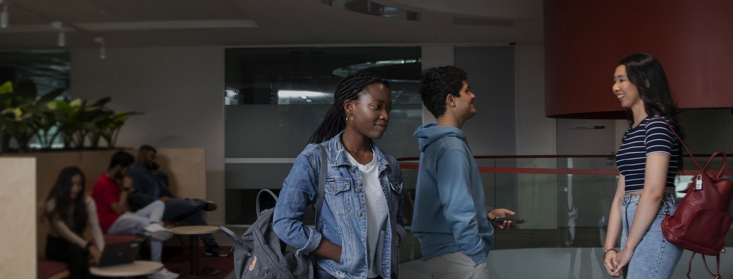 Students on campus socialising together