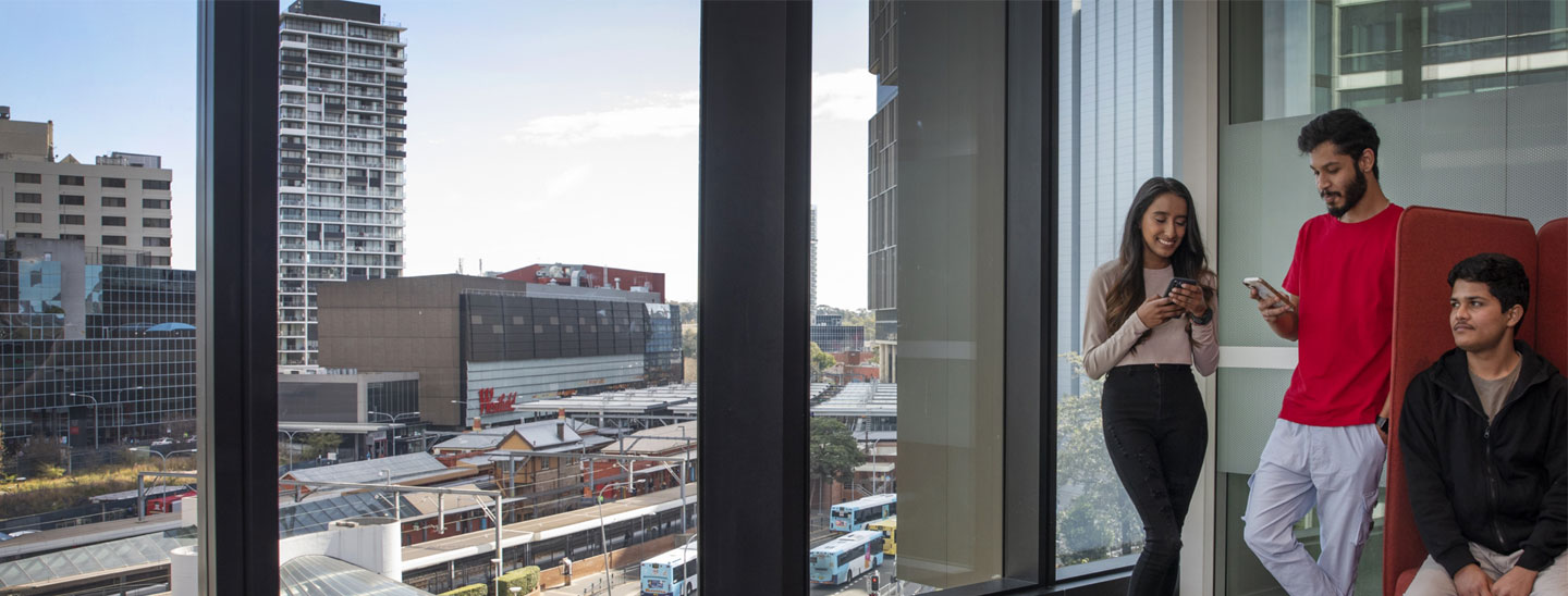 Students on campus window view