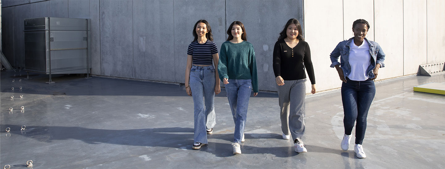 Students walking together outside